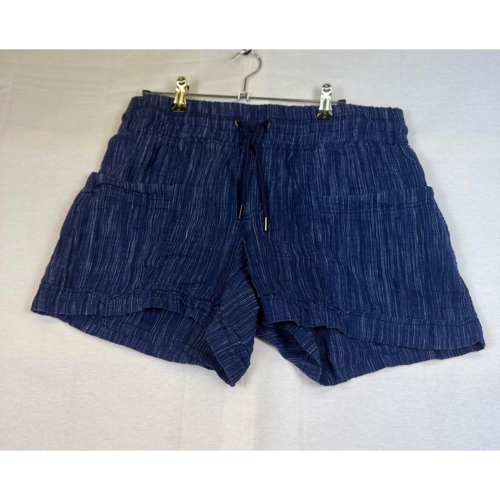 Athleta Cabo Linen Textured 4" Short Blue White‎ Striped Drawstring Size 10
